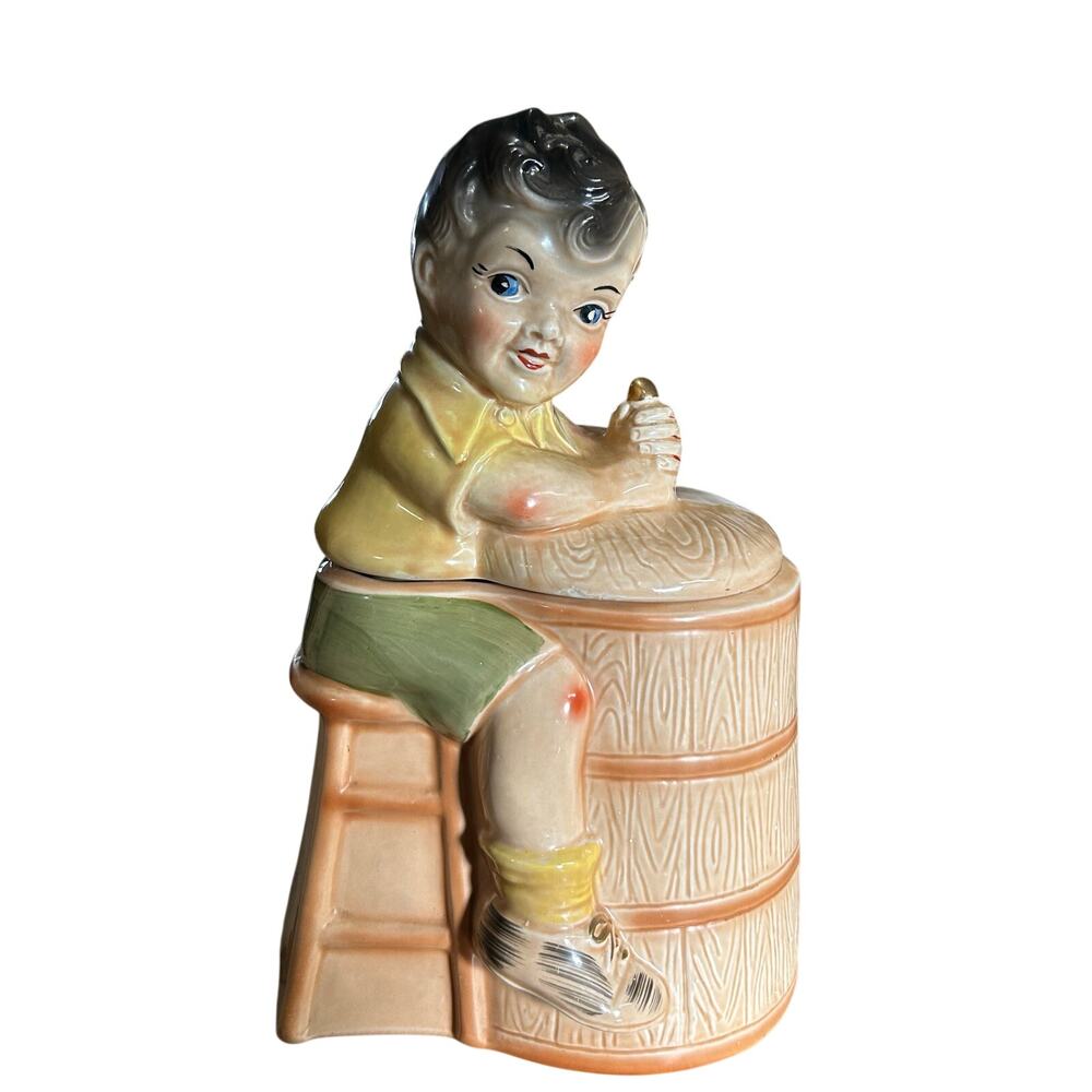 Vintage Cookie Jar Boy Sitting Farmhouse Kitchen Decor Snack Storage Ceramic - Picture 5 of 6